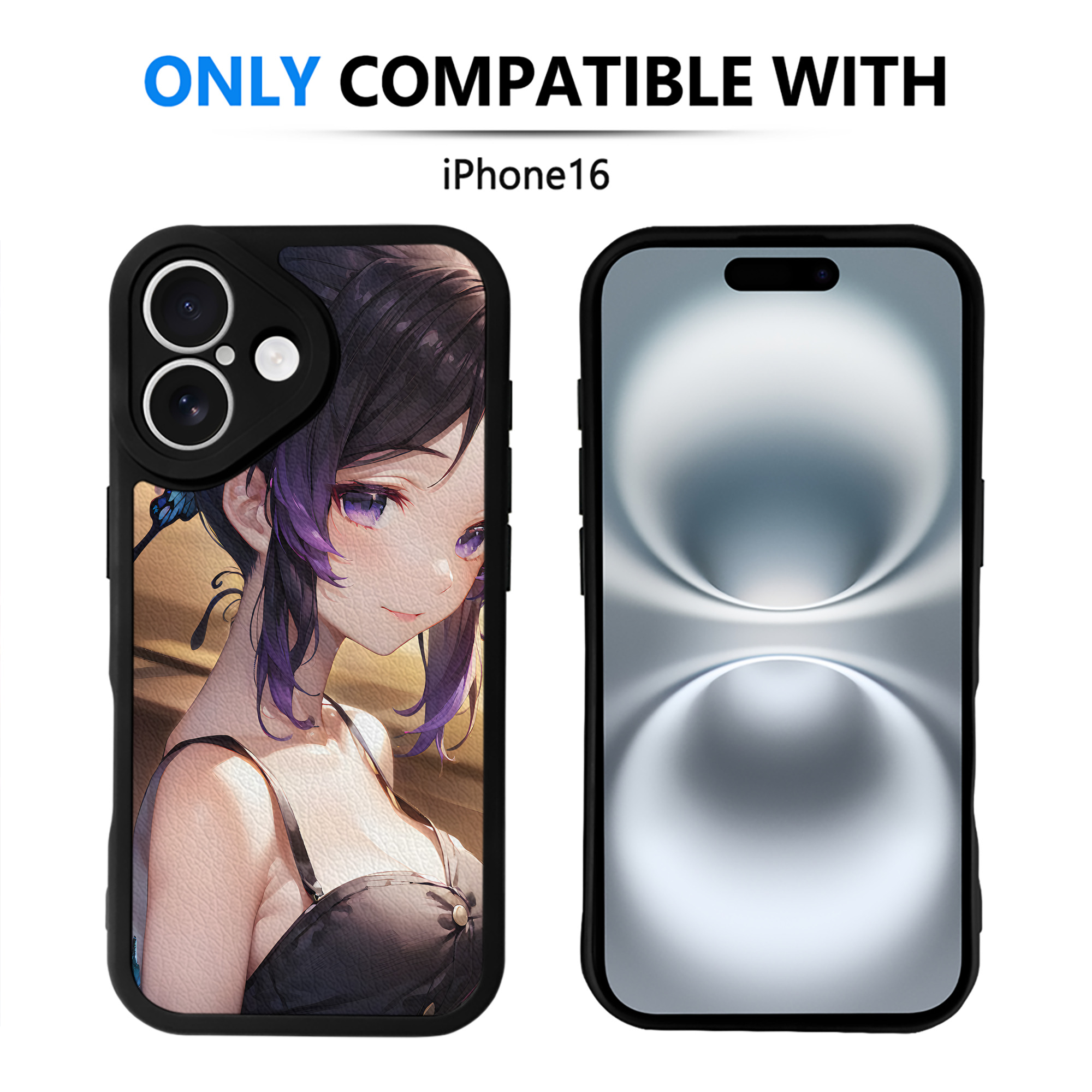 （画像用） 鬼滅の刃（きめつのやいば）蟲柱-胡蝶 しのぶ／こちょう しのぶ Kochou Shinobu 【iPhone 16シリーズ対応】シリコンスマホケース（レザー調） 材質：シリコン